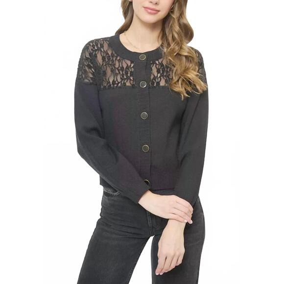 CENTRAL PARK WEST Sweaters - NEW CENTRAL PARK WEST stella lace x knit twofer sweater in black